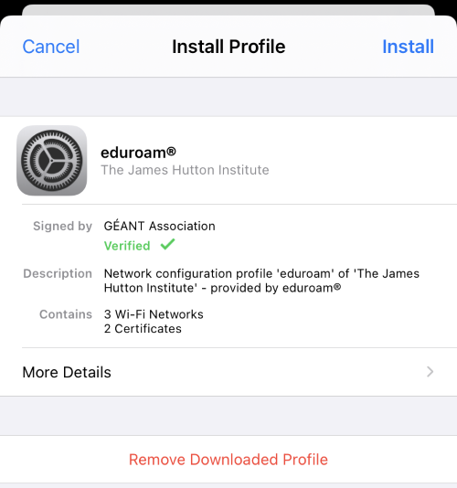 Install eduroam on iOS/iPadOS (Install Profile)